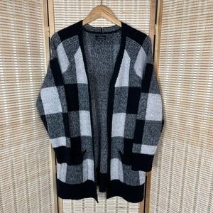 Lucky Brand Wool Plaid Open Cardigan Sweater